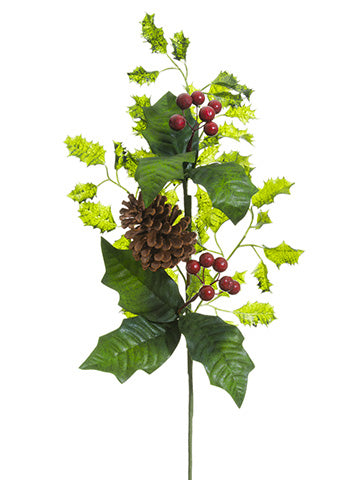 26" Holly/Berry/Pine Cone Spray Green Red (pack of 12)