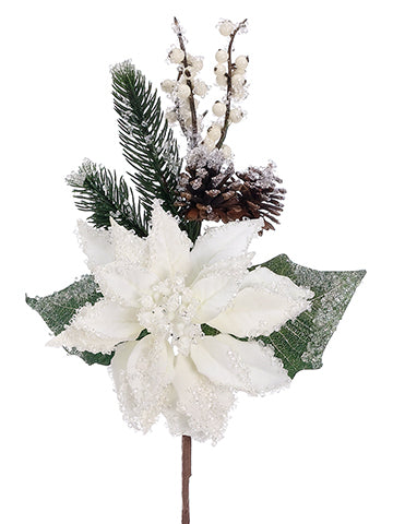17" Iced Velvet Poinsettia/ Berry Spray Red (pack of 12)