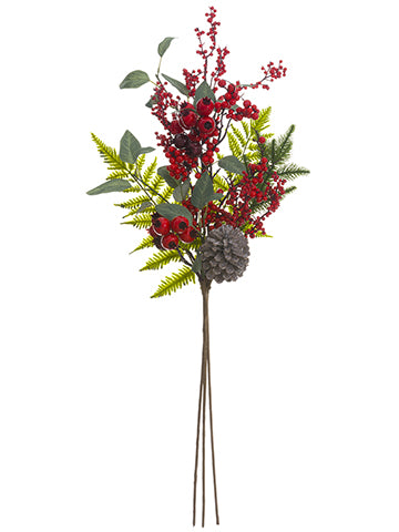 30" Berry/Rosehip/Cone/Pine Spray Red Green (pack of 6)