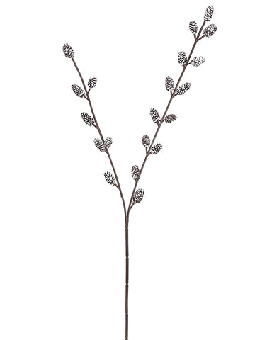 27" Snowed Mini Plastic Pine Cone Spray Brown White (pack of 24)