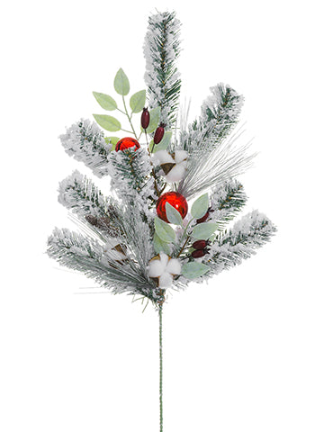 32" Cotton Ball/Rosehip/ Ornament/Pine Spray Red White (pack of 8)