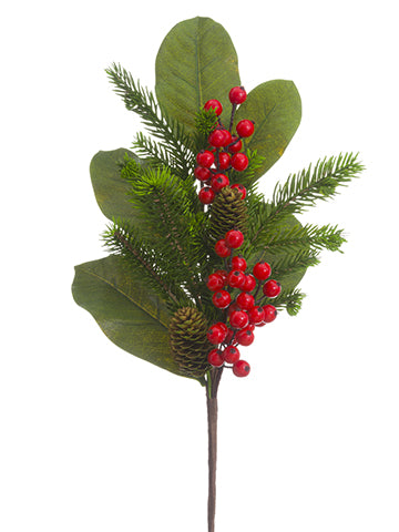 21" Berry/Magnolia Leaf/Pine Spray Red Green (pack of 12)