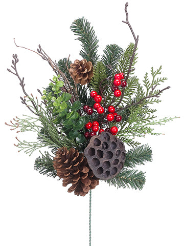 19' Mixed Pine/Cone/Berry Spray Green Red (pack of 12)