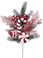 19" Pine/Candy/Ball Spray  Red White (pack of 12)