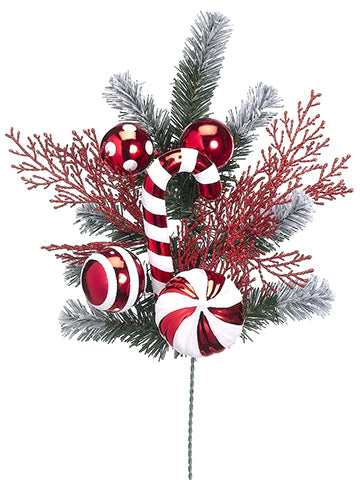 19" Pine/Candy/Ball Spray  Red White (pack of 12)