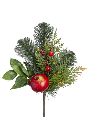 12.5" Pomegranate/Berry/Pine Pick Burgundy Green (pack of 24)
