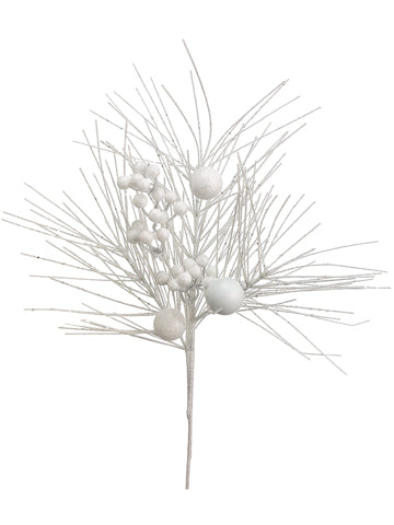 20" Glittered Berry/Long Needle Spray White (pack of 12)