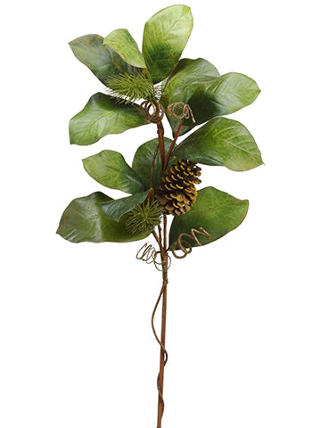 37" Magnolia Leaf/Pine/Pine Cone Spray Green (pack of 6)
