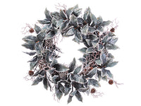 30" Glittered Magnolia Leaf with Pine Cone Wreath Green Iced (pack of 1)