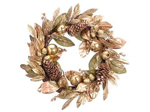 24" Pomegranate/Pine Cone/Berry Wreath Gold (pack of 1)