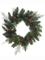 24" Iced Berry/Cone/Cedar Wreath Red Green (pack of 1)