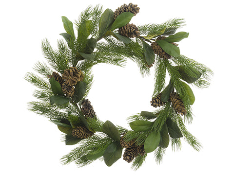 34" Magnolia Leaf/Pine Cone/Pine Wreath Green (pack of 1)
