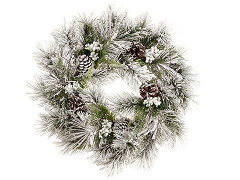 24"snow Pine With Pine Cone Wreath Snow Green (pack of 2)