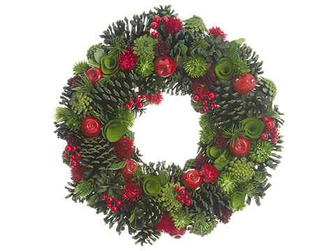 15" Pine Cone/Crabapple/Berry Wreath Red Green (pack of 2)