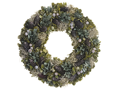 19" Pine Cone/Dried Grass/ Leaf Wreath Green Gray (pack of 2)