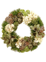 24" Hydrangea/Rose/Amaryllis Wreath Eggshell Green (pack of 1)