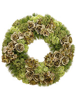 25" Rose/Hydrangea/Sedum/Pine Wreath Green (pack of 1)