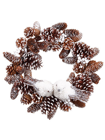 18" Snow Pine Cone Wreath with Bird Brown Snow (pack of 2)