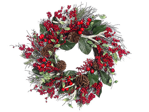 24" Berry/Pine Cone/Antler /Pine Wreath Red Brown (pack of 1)