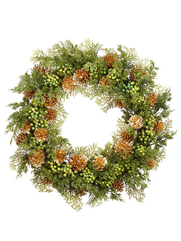 24" Cedar/Berry/Pine Cone Wreath Green Gold (pack of 1)