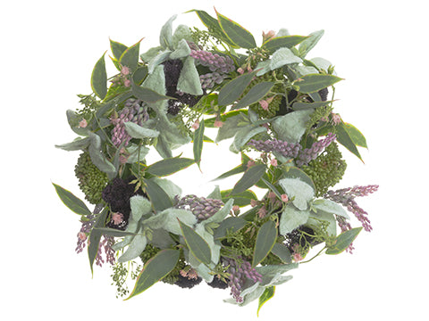 25" Lamb's Ear/Sedum/ Eucalyptus/Berry Wreath Green Mauve (pack of 1)