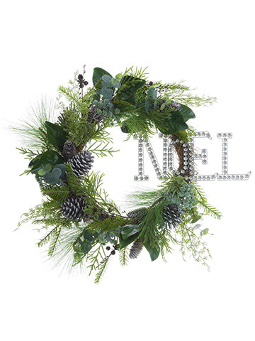 30" Mixed Pine Wreath With Rhinestone Noel Green Brown (pack of 1)