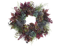 24" Sedum/Berry/Pine Cone Wreath Burgundy Green (pack of 2)