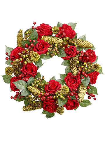 20" Rose/Sedum Wreath  Red Green (pack of 2)