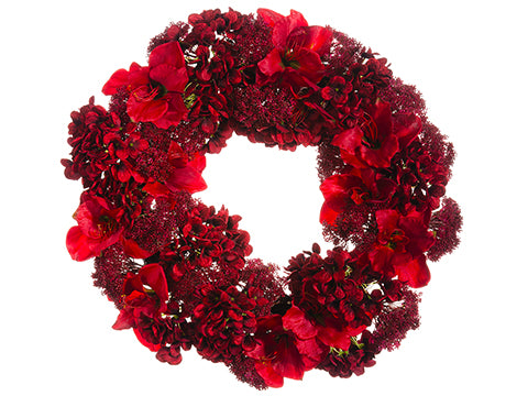 28" Armaryllis/Hydrangea/Sedum Wreath Red (pack of 1)