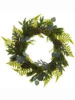 24" Cone/Fern/Eucalyptus/Pine Wreath Two Tone Green (pack of 1)