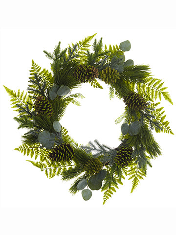 24" Cone/Fern/Eucalyptus/Pine Wreath Two Tone Green (pack of 1)