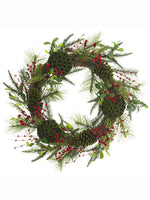 24" Berry/Mistletoe/Cone/Pine Wreath Red Green (pack of 1)