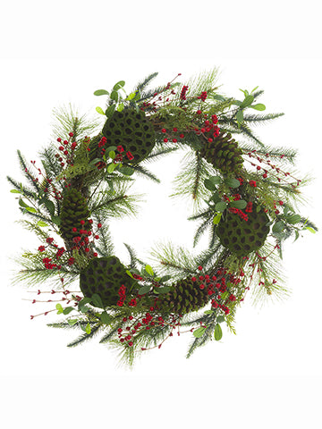 24" Berry/Mistletoe/Cone/Pine Wreath Red Green (pack of 1)