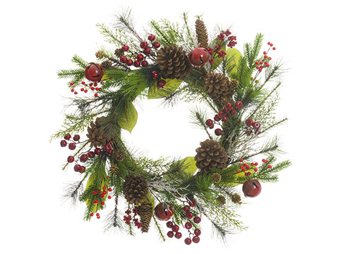 28" Pine Cone/Berry/Bell/ Pine Wreath Red Green (pack of 1)