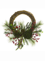 18" Berry/Mistletoe/Cone/Pine Wreath Red Green (pack of 4)