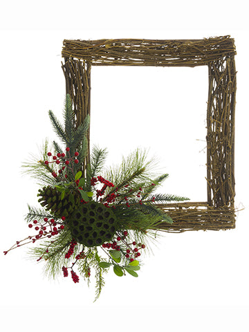 16"Wx18"L Berry/Mistletoe/Pine Wreath With Cone Red Green (pack of 4)