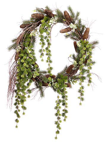 26" Succulent/Pine/Pine Cone Wreath Green (pack of 1)