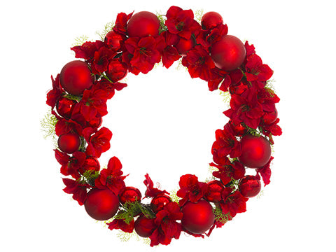 38" Amaryllis/Cedar/Ball Wreath Red (pack of 1)