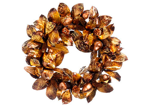 28" Pear/Pine Cone/Magnolia Leaf Wreath Antique Gold (pack of 1)