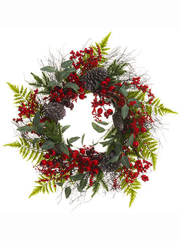 24" Berry/Rosehip/Cone/Pine Wreath Red Green (pack of 1)