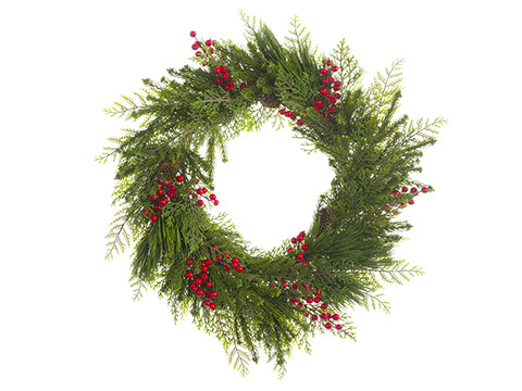 24" Berry/Pine Cone/Pine Wreath Red Green (pack of 2)