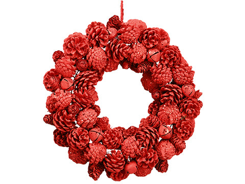 15" Glittered Pine Cone/Bell Wreath Glittered Red (pack of 2)