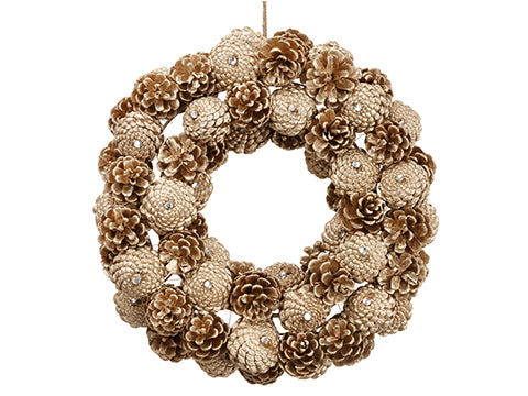 16" Glittered Rhinestone Wreath Champagne Clear (pack of 3)