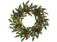 28" Outdoor Bay Leaf Wreath w/Plastic Berry Green Red (pack of 2)