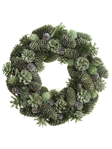 13" Iced Pine Cone Wreath  Green Ice (pack of 2)