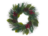 24" Magnolia Leaf/Pine Cone/Berry/Pine Wreath Green Red (pack of 2)