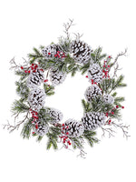 24" Snowed Berry/Pine Cone/Pine Wreath Green Snow (pack of 2)