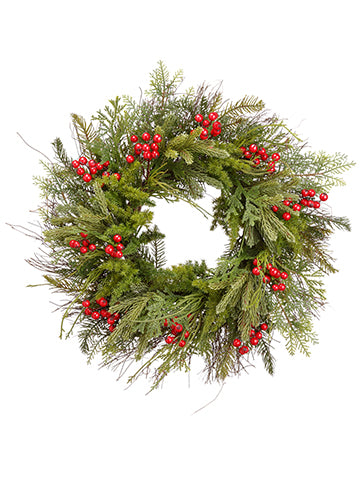 24" Mixed Pine/Cedar/Berry Wreath Red Green (pack of 1)