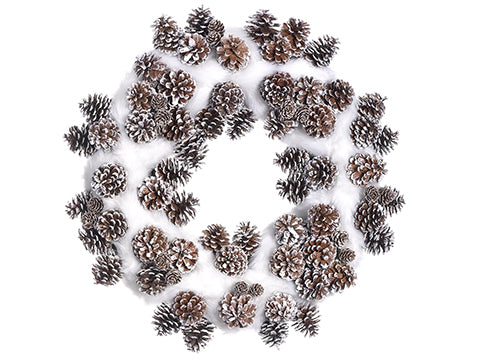 22" Pine Cone/Fur Wreath  Brown White (pack of 1)