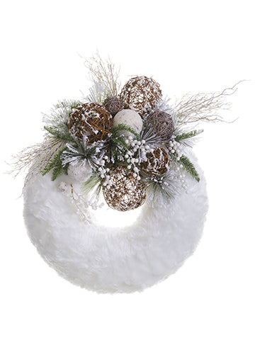 30" Snowed Pine/Berry/Fur Wreath White Green (pack of 1)